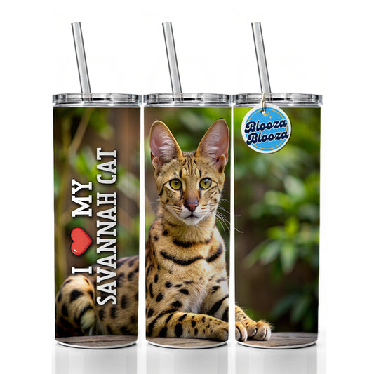 I Love My Savannah Cat Heart Skinny Tumbler 20oz with Straw Insulated Water Bottle Gift