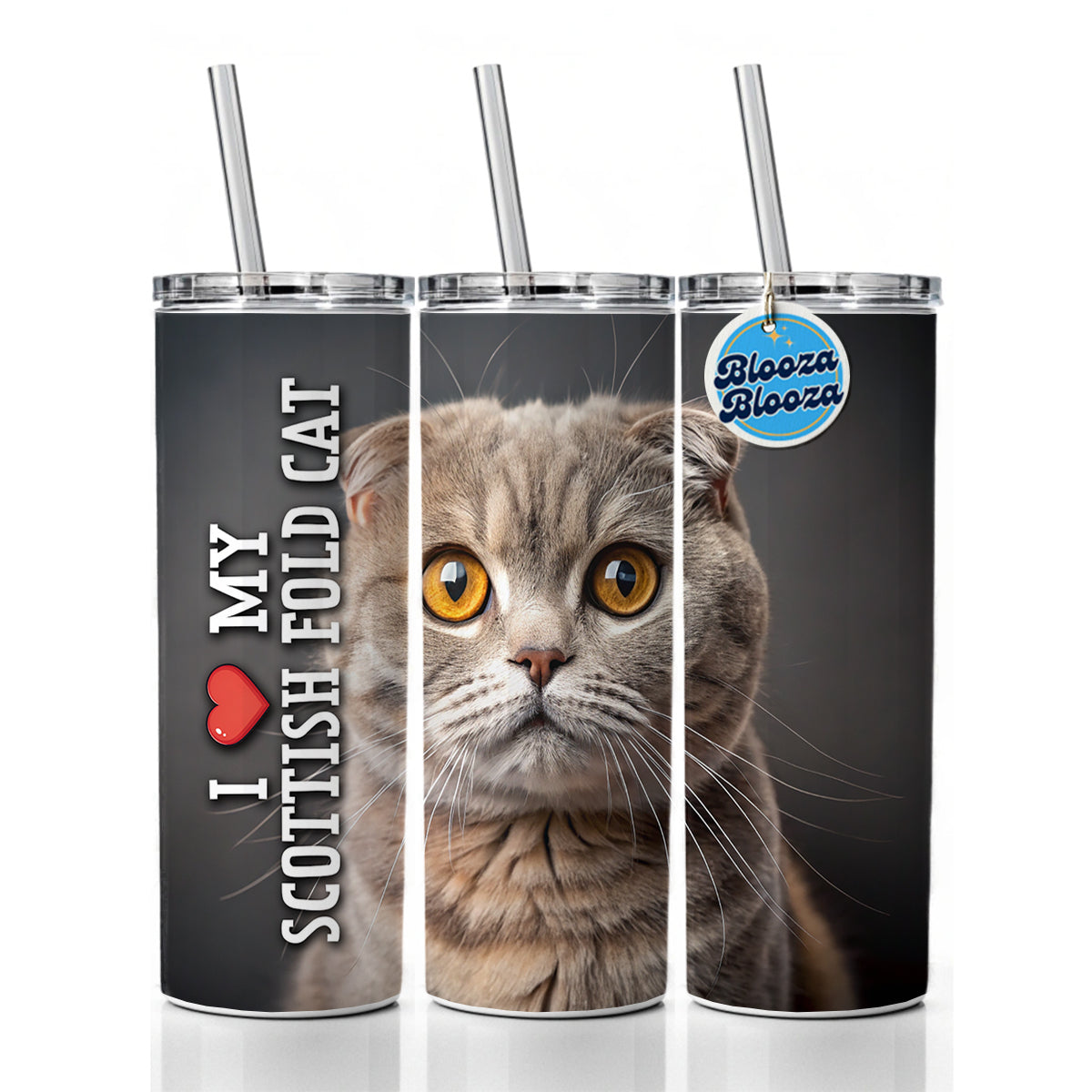 I Love My Scottish Fold Cat Heart Skinny Tumbler 20oz with Straw Insulated Water Bottle Gift