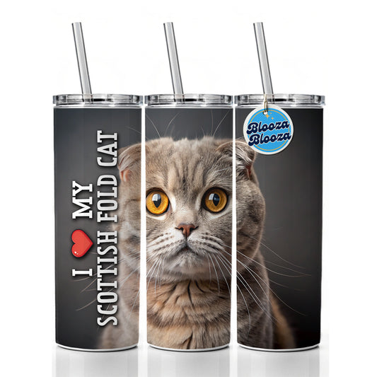 I Love My Scottish Fold Cat Heart Skinny Tumbler 20oz with Straw Insulated Water Bottle Gift