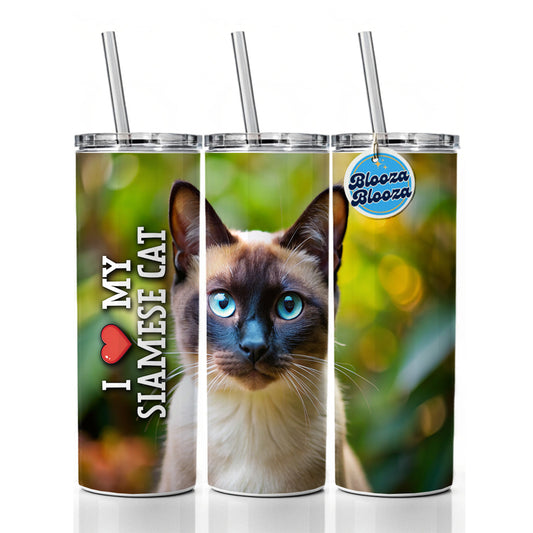 I Love My Siamese Cat Heart Skinny Tumbler 20oz with Straw Insulated Water Bottle Gift