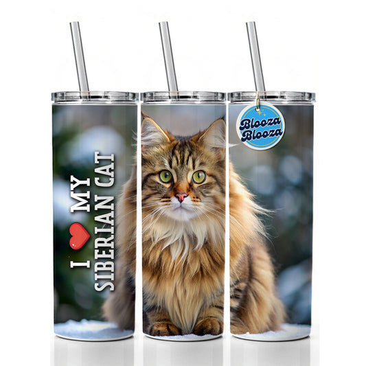 I Love My Siberian Cat Heart Skinny Tumbler 20oz with Straw Insulated Water Bottle Gift