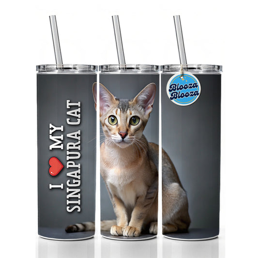 I Love My Singapura Cat Heart Skinny Tumbler 20oz with Straw Insulated Water Bottle Gift