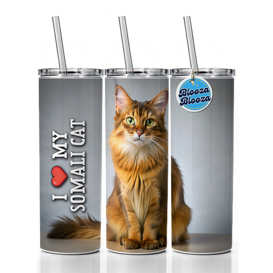 I Love My Somali Cat Heart Skinny Tumbler 20oz with Straw Insulated Water Bottle Gift