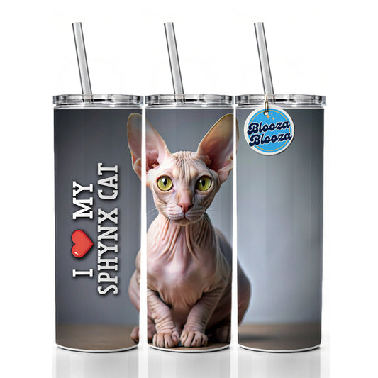 I Love My Sphynx Cat Heart Skinny Tumbler 20oz with Straw Insulated Water Bottle Gift