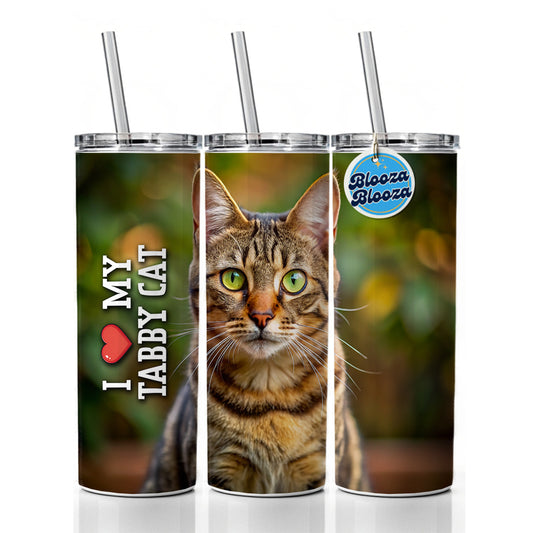 I Love My Tabby Cat Heart Skinny Tumbler 20oz with Straw Insulated Water Bottle Gift