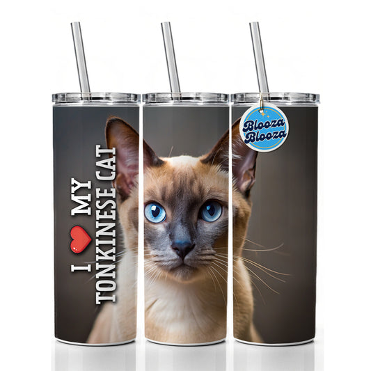 I Love My Tonkinese Cat Heart Skinny Tumbler 20oz with Straw Insulated Water Bottle Gift