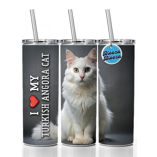I Love My Turkish Angora Cat Heart Skinny Tumbler 20oz with Straw Insulated Water Bottle Gift