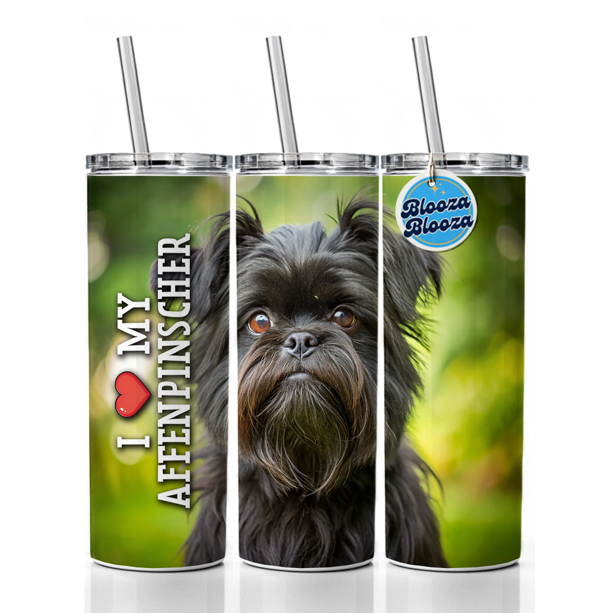 I Love My Affenpinscher Dog Heart Skinny Tumbler 20oz with Straw Insulated Water Bottle Gift
