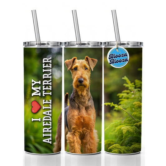 I Love My Airedale Terrier Dog Heart Skinny Tumbler 20oz with Straw Insulated Water Bottle Gift
