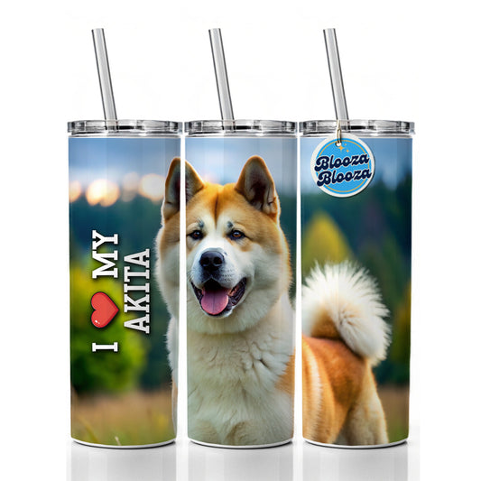 I Love My Akita Dog Heart Skinny Tumbler 20oz with Straw Insulated Water Bottle Gift