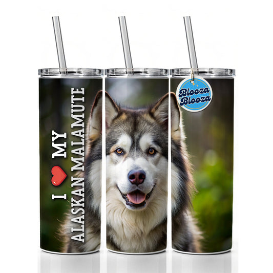 I Love My Alaskan Malamute Dog Heart Skinny Tumbler 20oz with Straw Insulated Water Bottle Gift