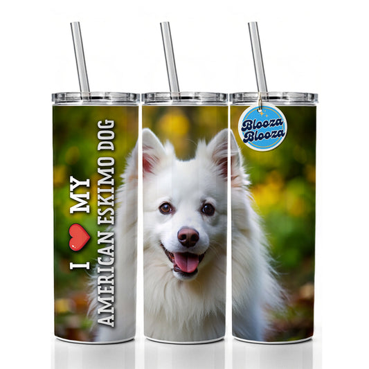 I Love My American Eskimo Dog Heart Skinny Tumbler 20oz with Straw Insulated Water Bottle Gift