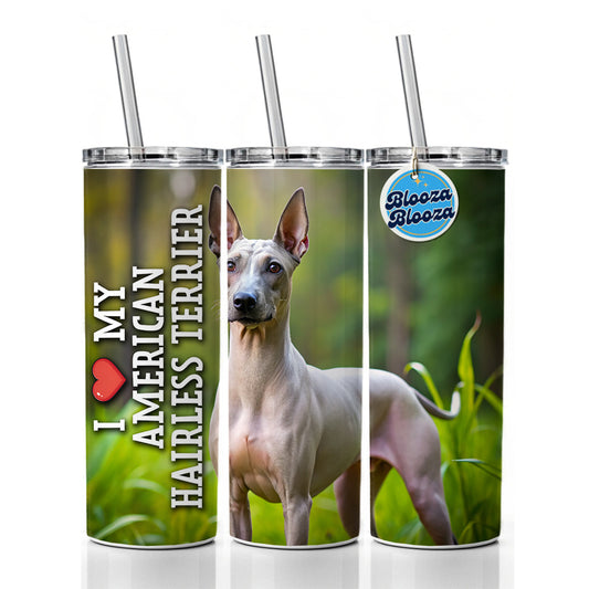I Love My American Hairless Terrier Dog Heart Skinny Tumbler 20oz with Straw Insulated Water Bottle Gift
