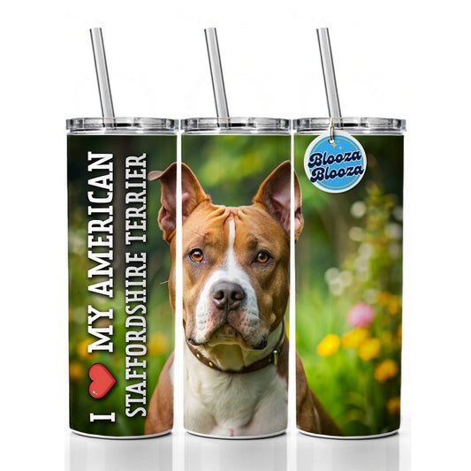 I Love My American Staffordshire Terrier Dog Heart Skinny Tumbler 20oz with Straw Insulated Water Bottle Gift