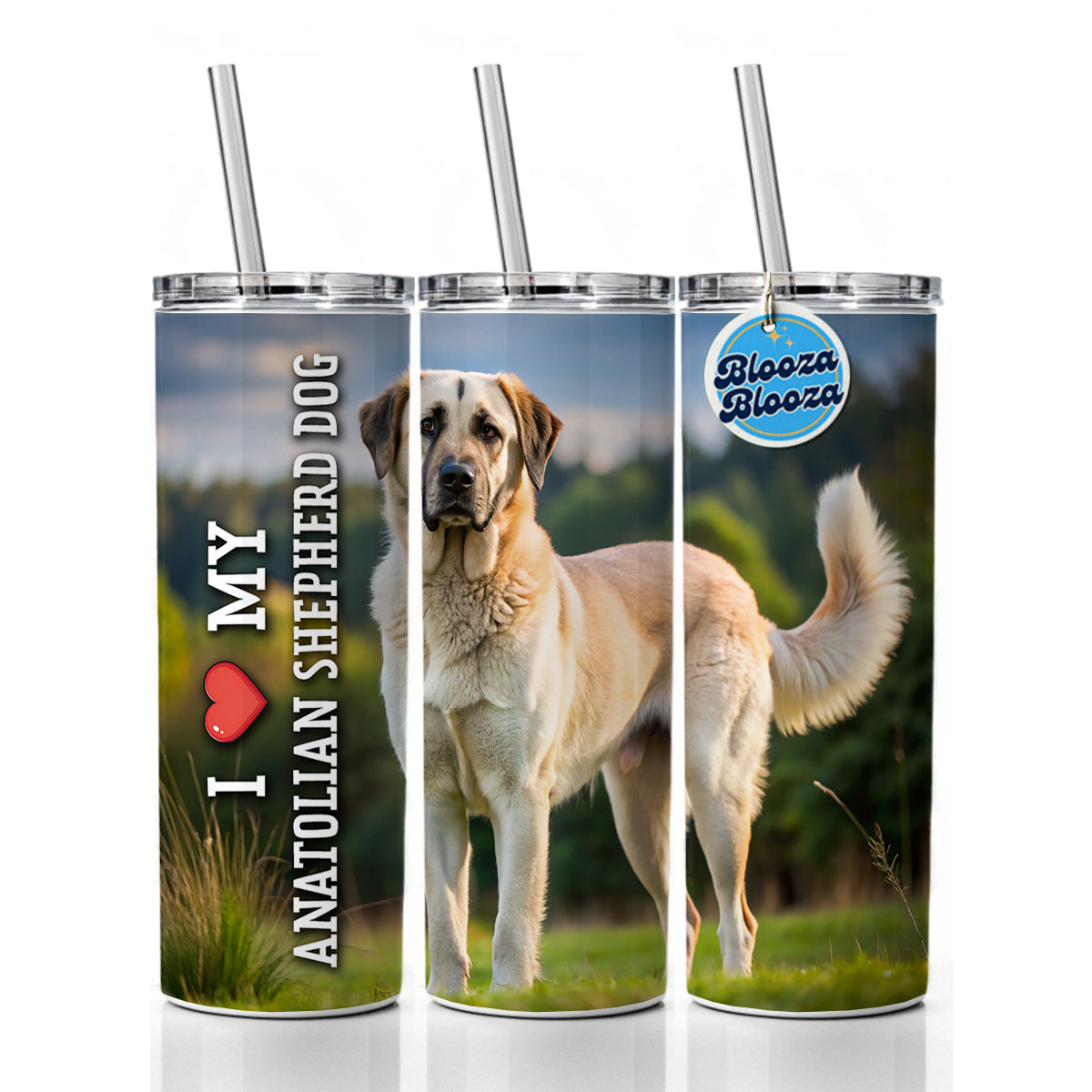 I Love My Anatolian Shepherd Dog Heart Skinny Tumbler 20oz with Straw Insulated Water Bottle Gift