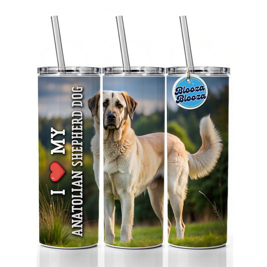 I Love My Anatolian Shepherd Dog Heart Skinny Tumbler 20oz with Straw Insulated Water Bottle Gift