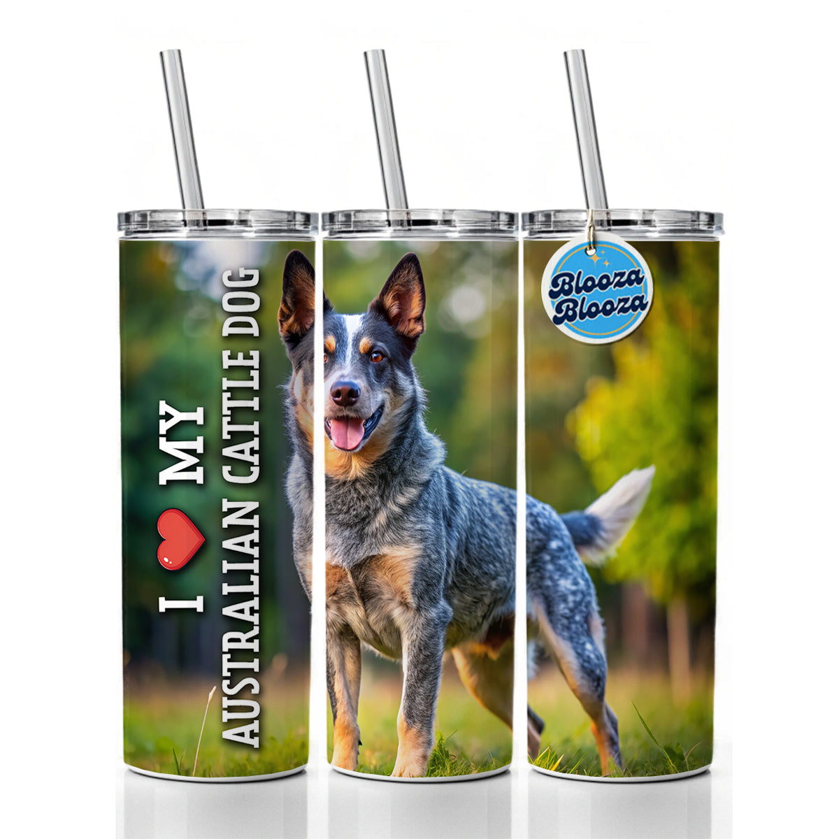 I Love My Australian Cattle Dog Heart Skinny Tumbler 20oz with Straw Insulated Water Bottle Gift
