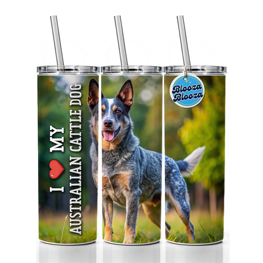 I Love My Australian Cattle Dog Heart Skinny Tumbler 20oz with Straw Insulated Water Bottle Gift