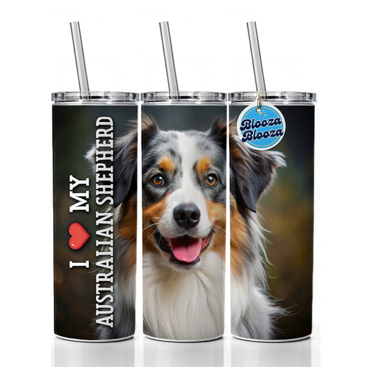 I Love My Australian Shepherd Dog Heart Skinny Tumbler 20oz with Straw Insulated Water Bottle Gift