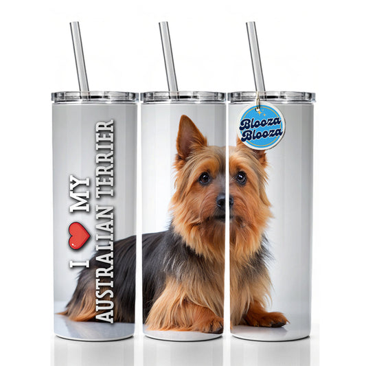 I Love My Australian Terrier Dog Heart Skinny Tumbler 20oz with Straw Insulated Water Bottle Gift