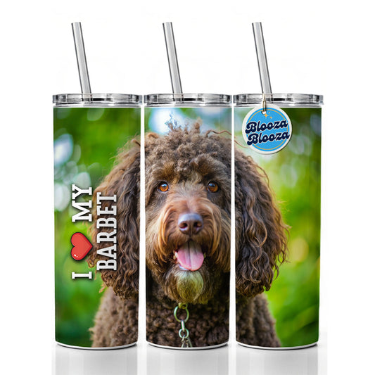 I Love My Barbet Dog Heart Skinny Tumbler 20oz with Straw Insulated Water Bottle Gift