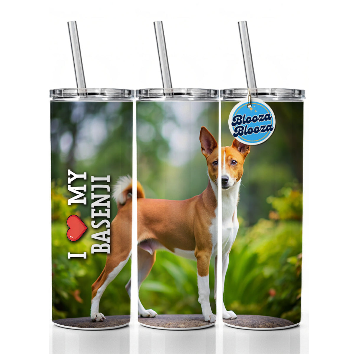I Love My Basenji Dog Heart Skinny Tumbler 20oz with Straw Insulated Water Bottle Gift