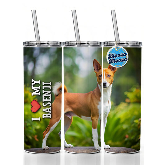 I Love My Basenji Dog Heart Skinny Tumbler 20oz with Straw Insulated Water Bottle Gift