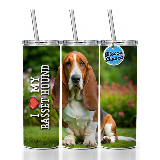 I Love My Basset Hound Dog Heart Skinny Tumbler 20oz with Straw Insulated Water Bottle Gift