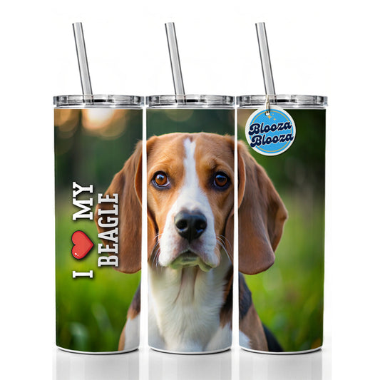 I Love My Beagle Dog Heart Skinny Tumbler 20oz with Straw Insulated Water Bottle Gift