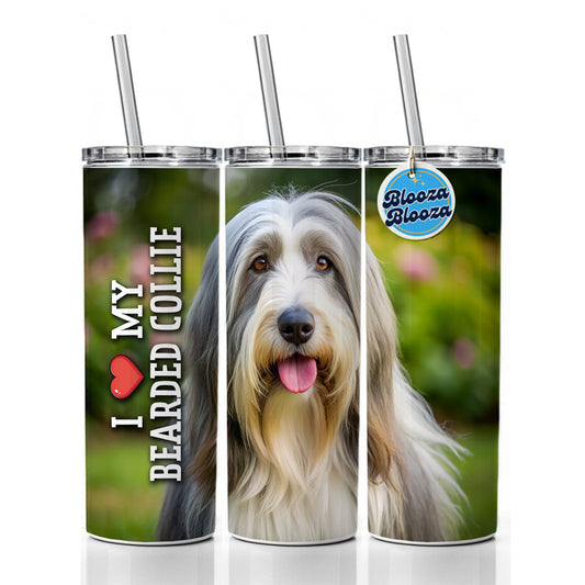 I Love My Bearded Collie Dog Heart Skinny Tumbler 20oz with Straw Insulated Water Bottle Gift
