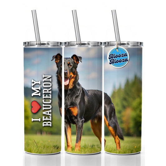 I Love My Beauceron Dog Heart Skinny Tumbler 20oz with Straw Insulated Water Bottle Gift