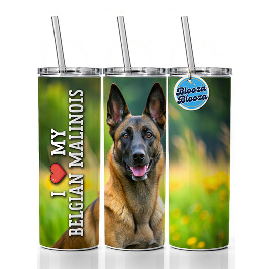I Love My Belgian Malinois Dog Heart Skinny Tumbler 20oz with Straw Insulated Water Bottle Gift