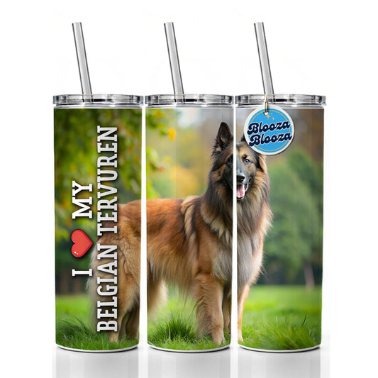 I Love My Belgian Tervuren Dog Heart Skinny Tumbler 20oz with Straw Insulated Water Bottle Gift