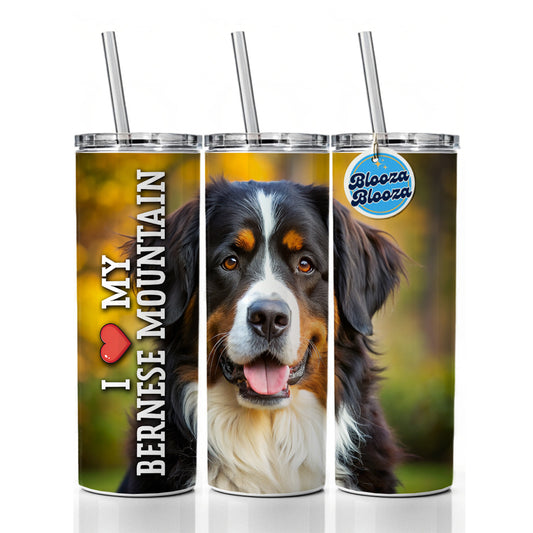 I Love My Bernese Mountain Dog Heart Skinny Tumbler 20oz with Straw Insulated Water Bottle Gift