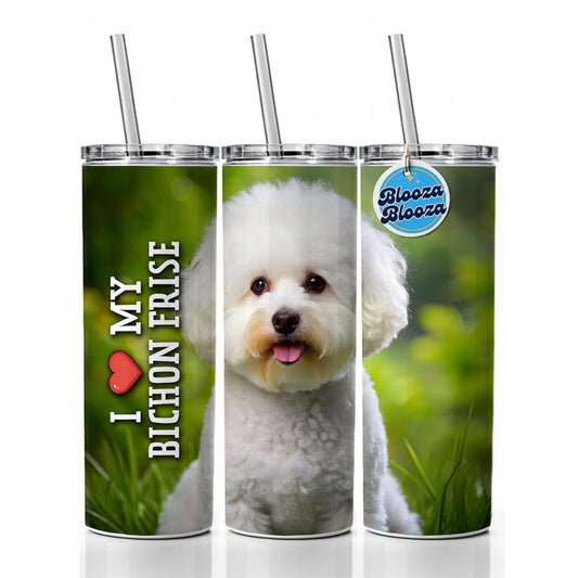 I Love My Bichon Frise Dog Heart Skinny Tumbler 20oz with Straw Insulated Water Bottle Gift