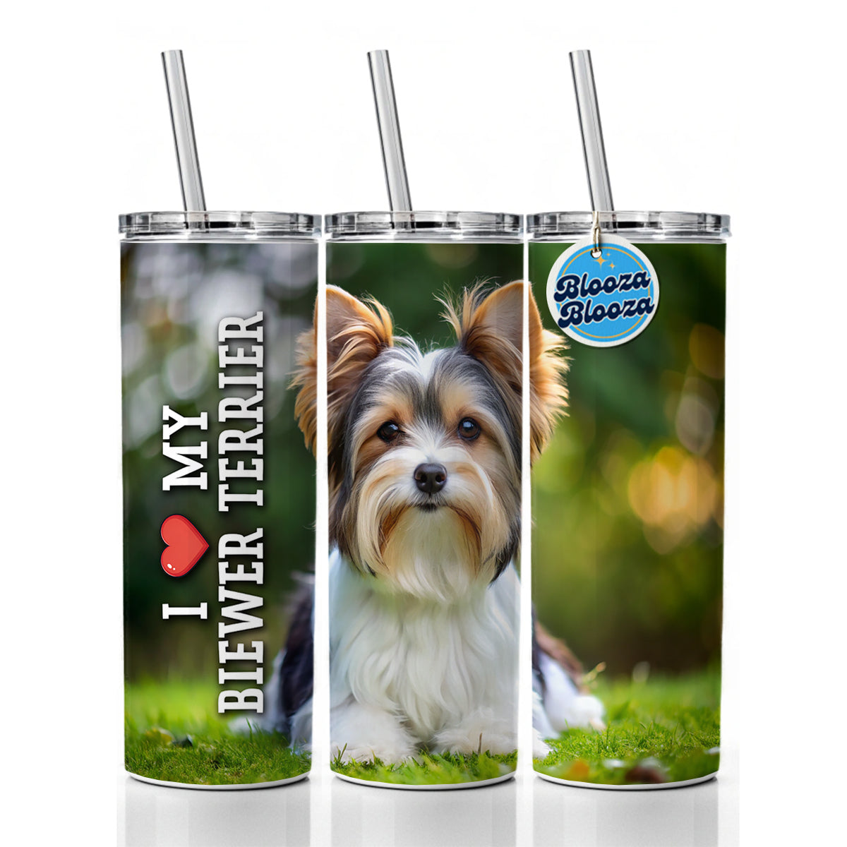I Love My Biewer Terrier Dog Heart Skinny Tumbler 20oz with Straw Insulated Water Bottle Gift