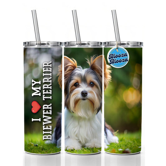 I Love My Biewer Terrier Dog Heart Skinny Tumbler 20oz with Straw Insulated Water Bottle Gift