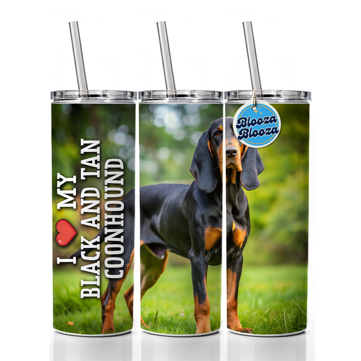 I Love My Black And Tan Coonhound Dog Heart Skinny Tumbler 20oz with Straw Insulated Water Bottle Gift