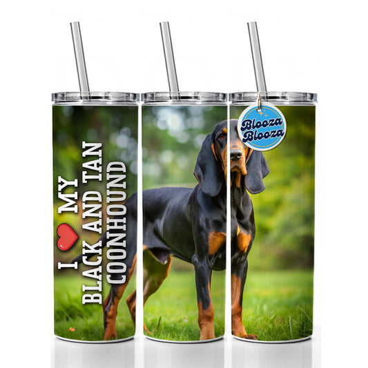 I Love My Black And Tan Coonhound Dog Heart Skinny Tumbler 20oz with Straw Insulated Water Bottle Gift