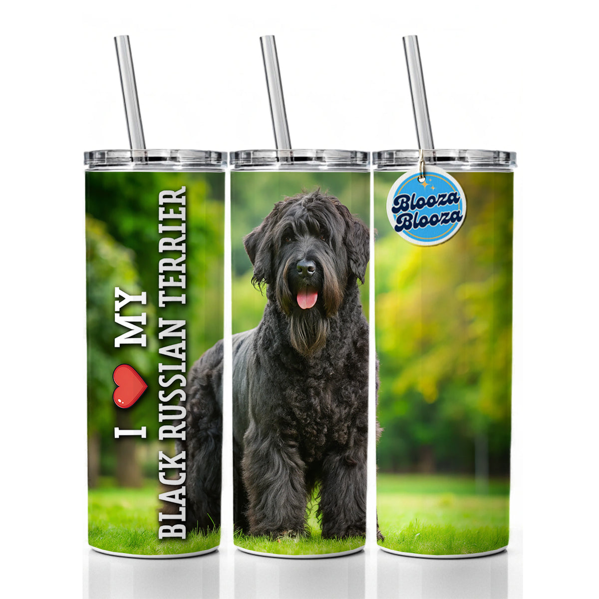 I Love My Black Russian Terrier Dog Heart Skinny Tumbler 20oz with Straw Insulated Water Bottle Gift