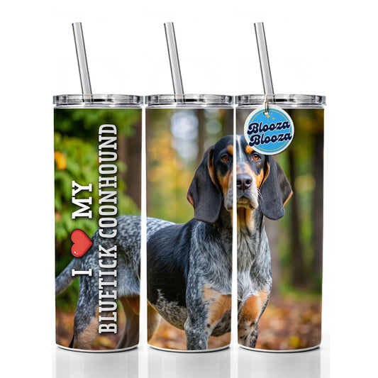 I Love My Bluetick Coonhound Dog Heart Skinny Tumbler 20oz with Straw Insulated Water Bottle Gift