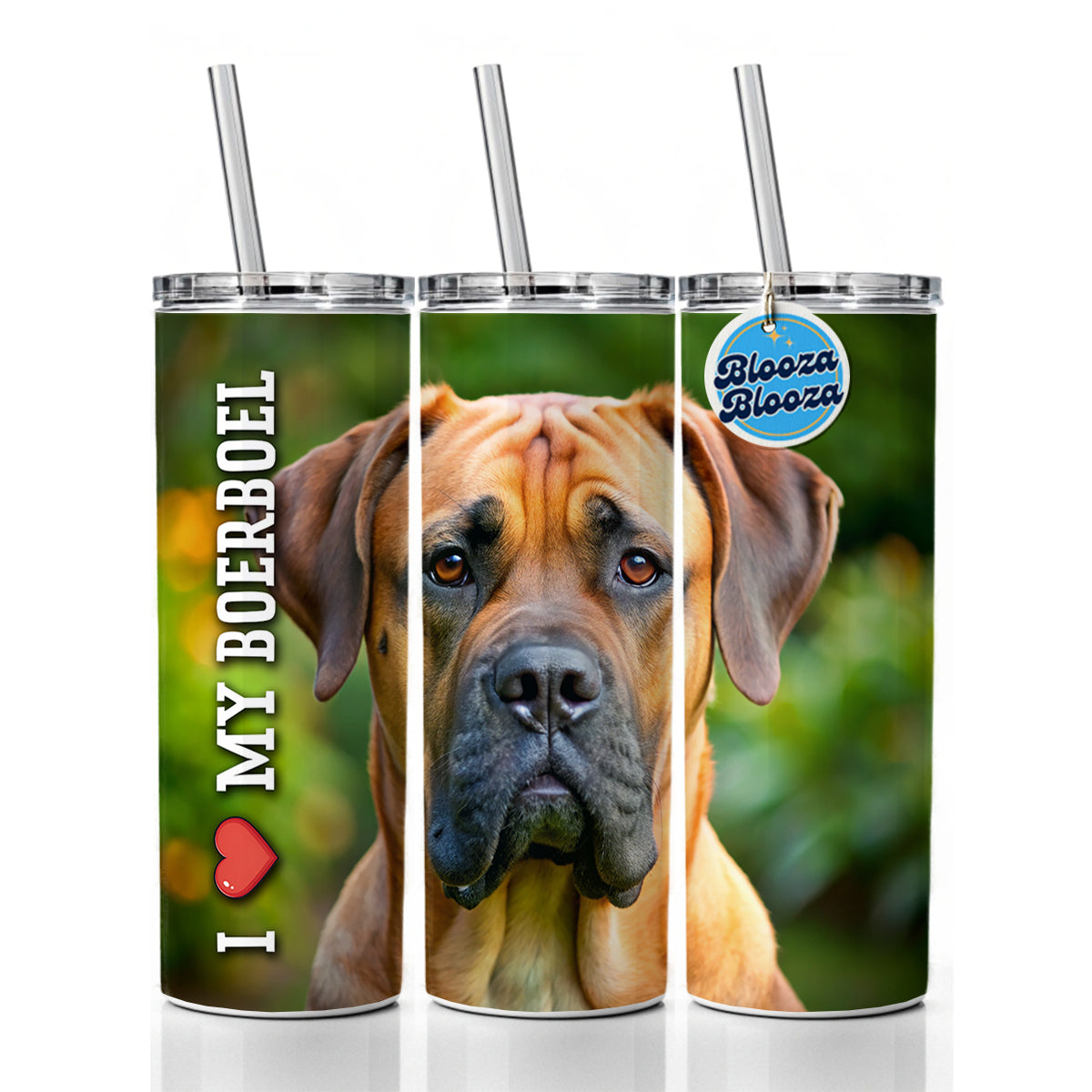 I Love My Boerboel Dog Heart Skinny Tumbler 20oz with Straw Insulated Water Bottle Gift