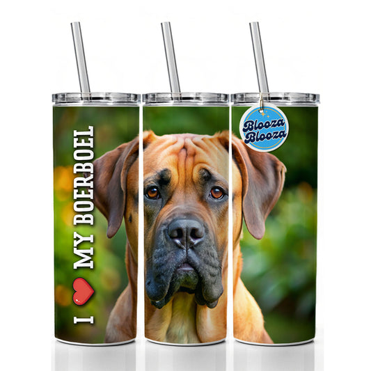 I Love My Boerboel Dog Heart Skinny Tumbler 20oz with Straw Insulated Water Bottle Gift