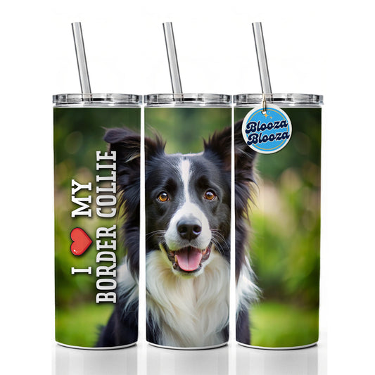 I Love My Border Collie Dog Heart Skinny Tumbler 20oz with Straw Insulated Water Bottle Gift