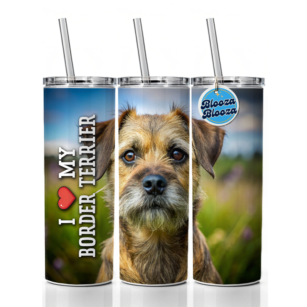 I Love My Border Terrier Dog Heart Skinny Tumbler 20oz with Straw Insulated Water Bottle Gift
