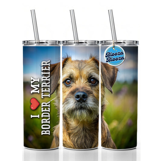 I Love My Border Terrier Dog Heart Skinny Tumbler 20oz with Straw Insulated Water Bottle Gift