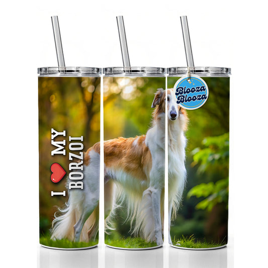 I Love My Borzoi Dog Heart Skinny Tumbler 20oz with Straw Insulated Water Bottle Gift