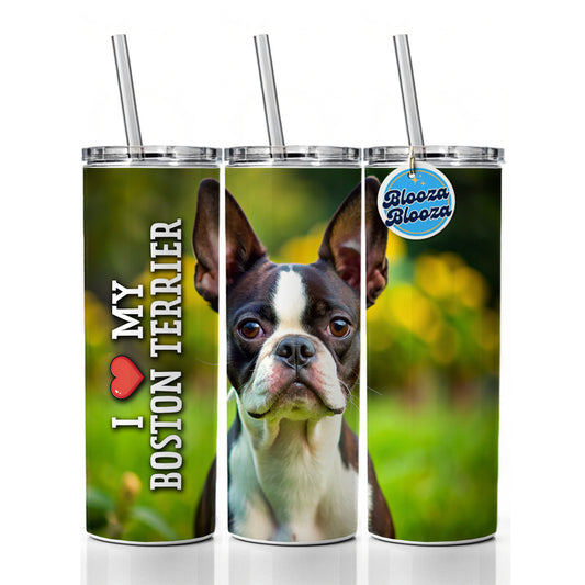 I Love My Boston Terrier Dog Heart Skinny Tumbler 20oz with Straw Insulated Water Bottle Gift