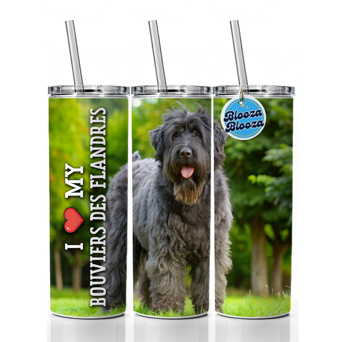 I Love My Bouviers Des Flandres Dog Heart Skinny Tumbler 20oz with Straw Insulated Water Bottle Gift