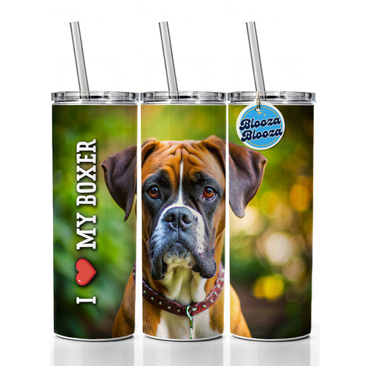 I Love My Boxer Dog Heart Skinny Tumbler 20oz with Straw Insulated Water Bottle Gift